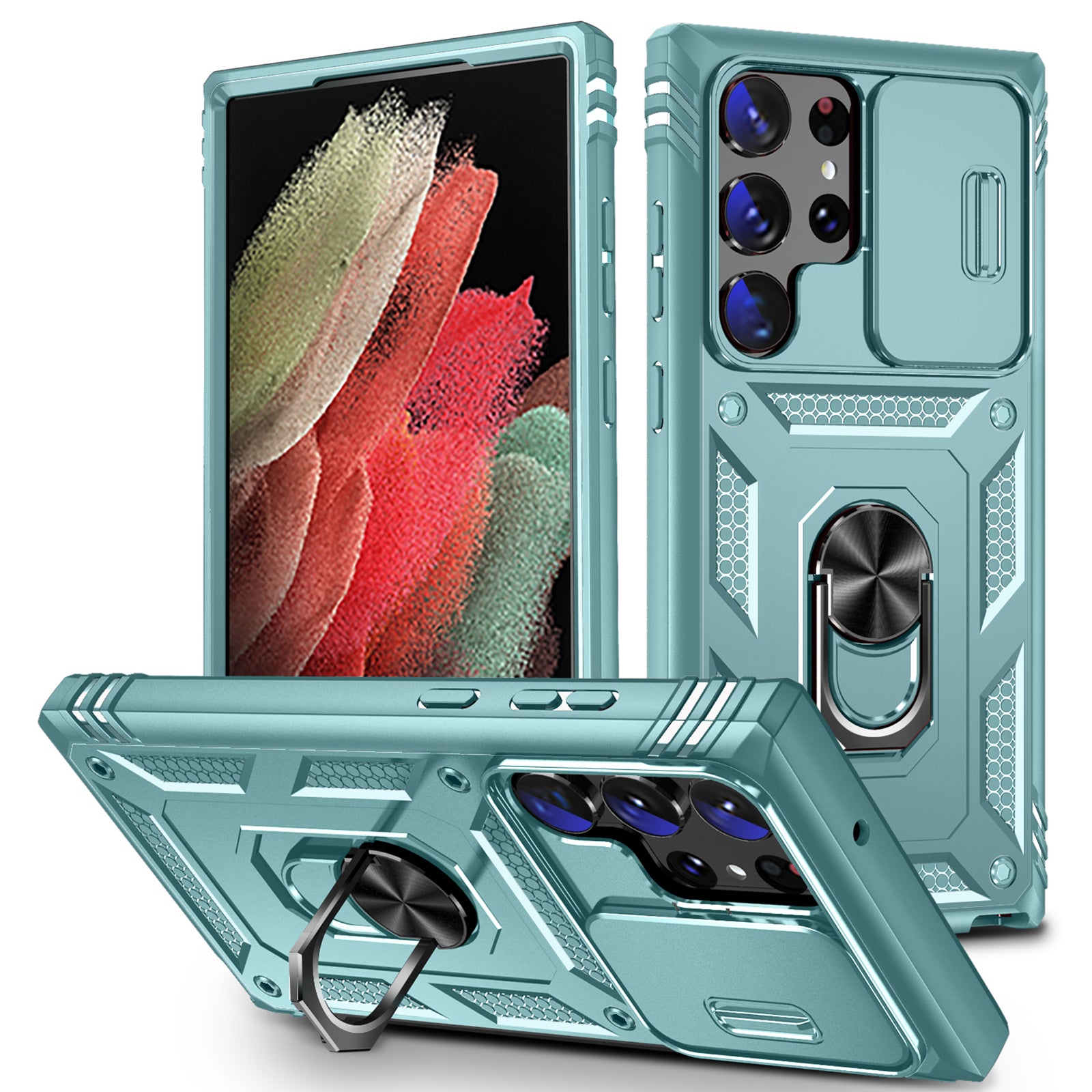 For Samsung Galaxy S23 Ultra Protective Phone Case with Ring Kickstand Card Holder Phone Back Cover with Sliding Camera Lid For Samsung Galaxy S23 Ultra Protective Phone Case with Ring Kickstand Card Holder Phone Back Cover with Sliding Camera Lid
